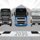 Graphic with three semi trucks