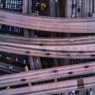Aerial photo of cars on a freeway overpass